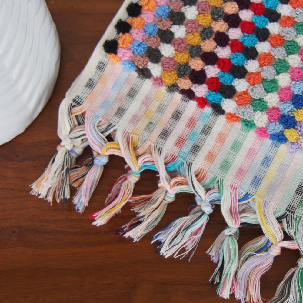 Rainbow Double Sided Pom Pom Turkish Hand Towel